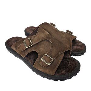 TEVA Alexandra Shoc Pro Brown Leather Adjustable Double Buckle Slide Sandal 11